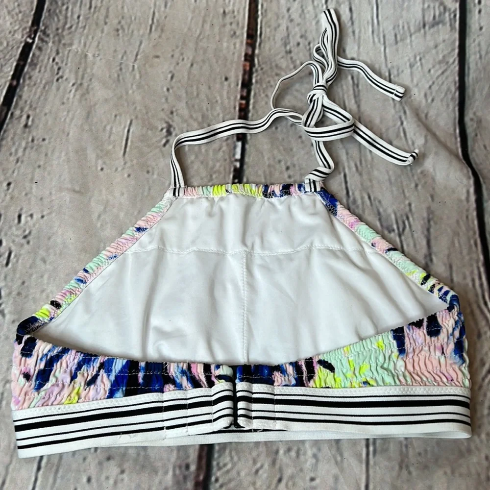 Victoria’s Secret Blue Green Pink Smocked Halter Style Swimsuit Top Size Small